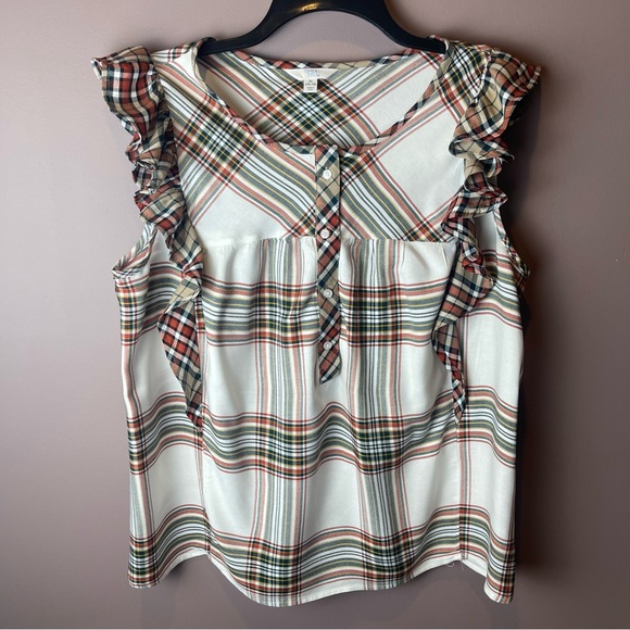 Time and Tru Plaid Ruffle Sleeve Tank Top XL - Picture 11 of 11